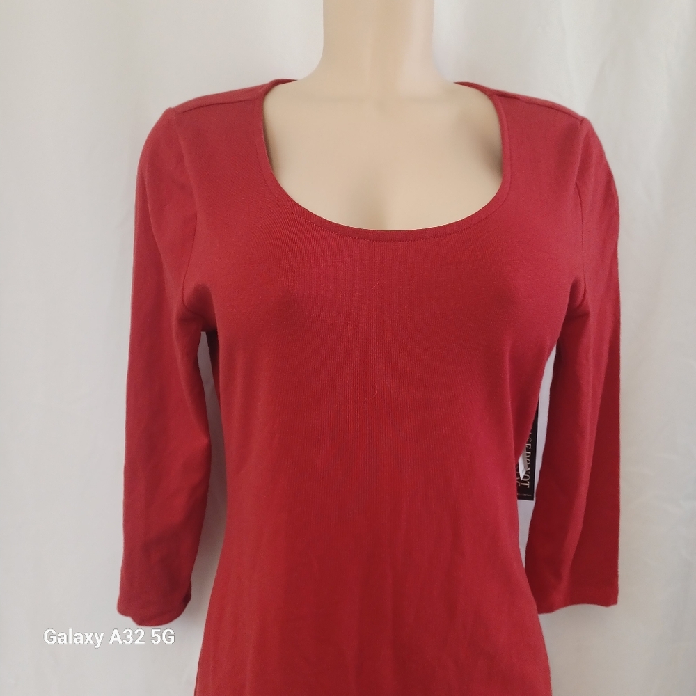 New York & Company Red Sheath Dress 3/4 Raglan Sleeves Size L - Picture 4 of 12